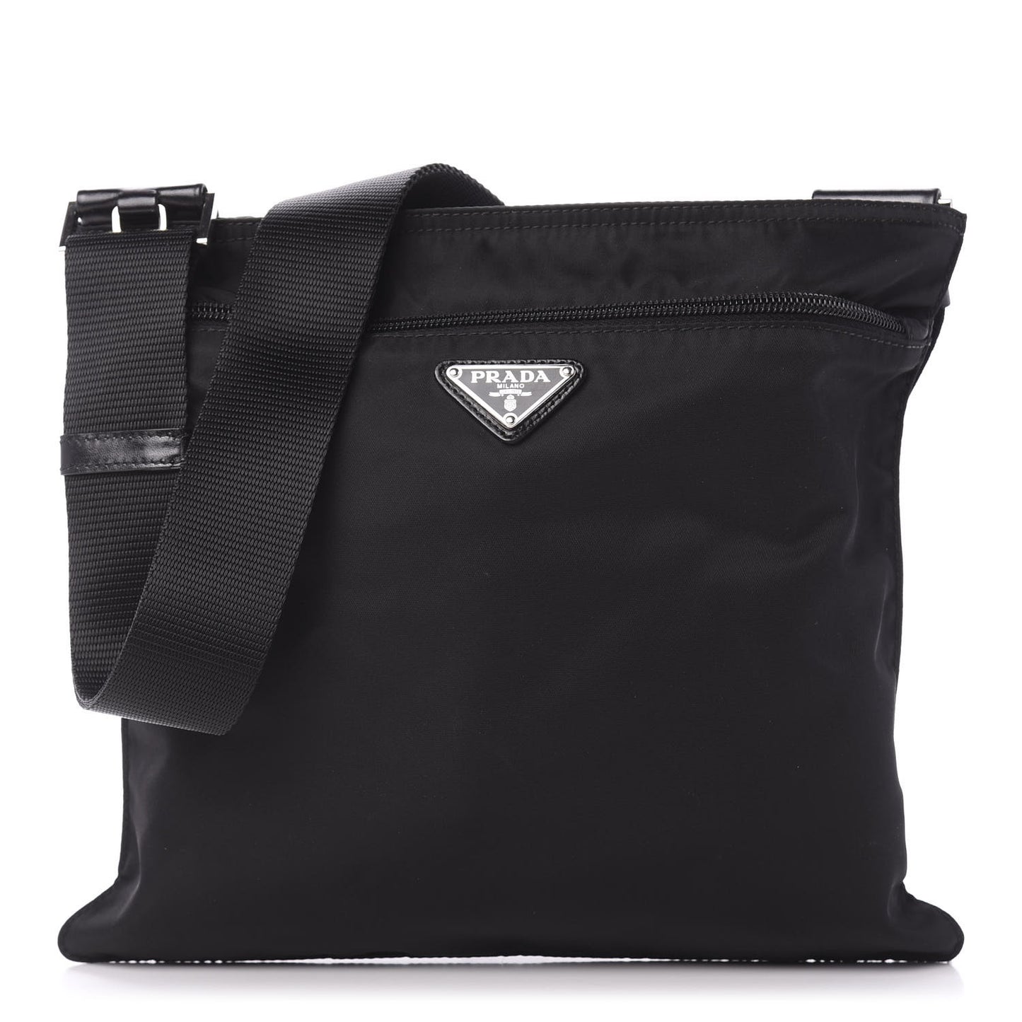 Nylon Flat Messenger Bag Black