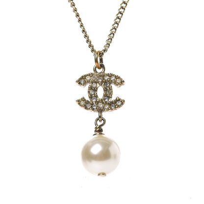 Chanel Crystal CC Pearl Drop Necklace Gold 3 of 5