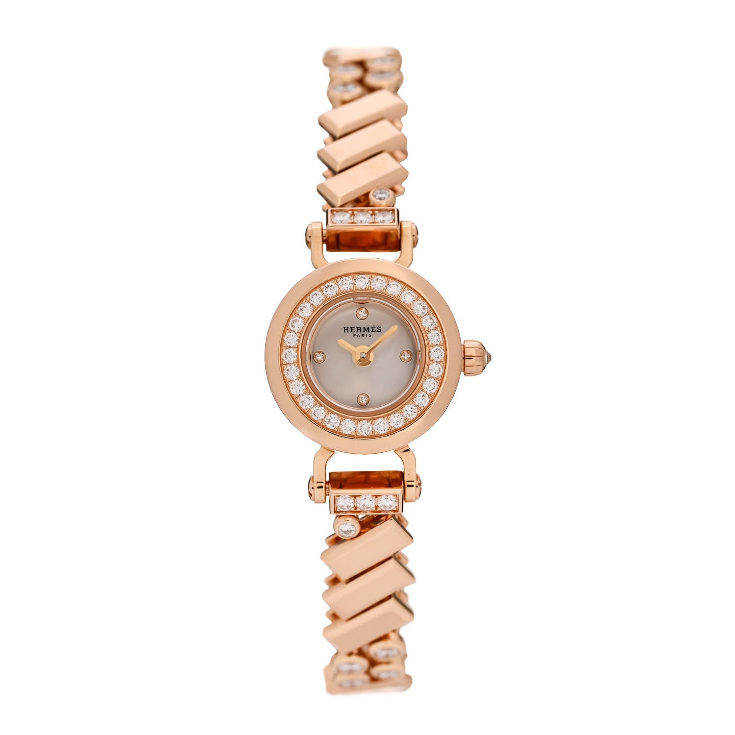 Hermes 18K Rose Gold Diamond Mother of Pearl 16mm Faubourg Polka Quartz Watch 2 of 5