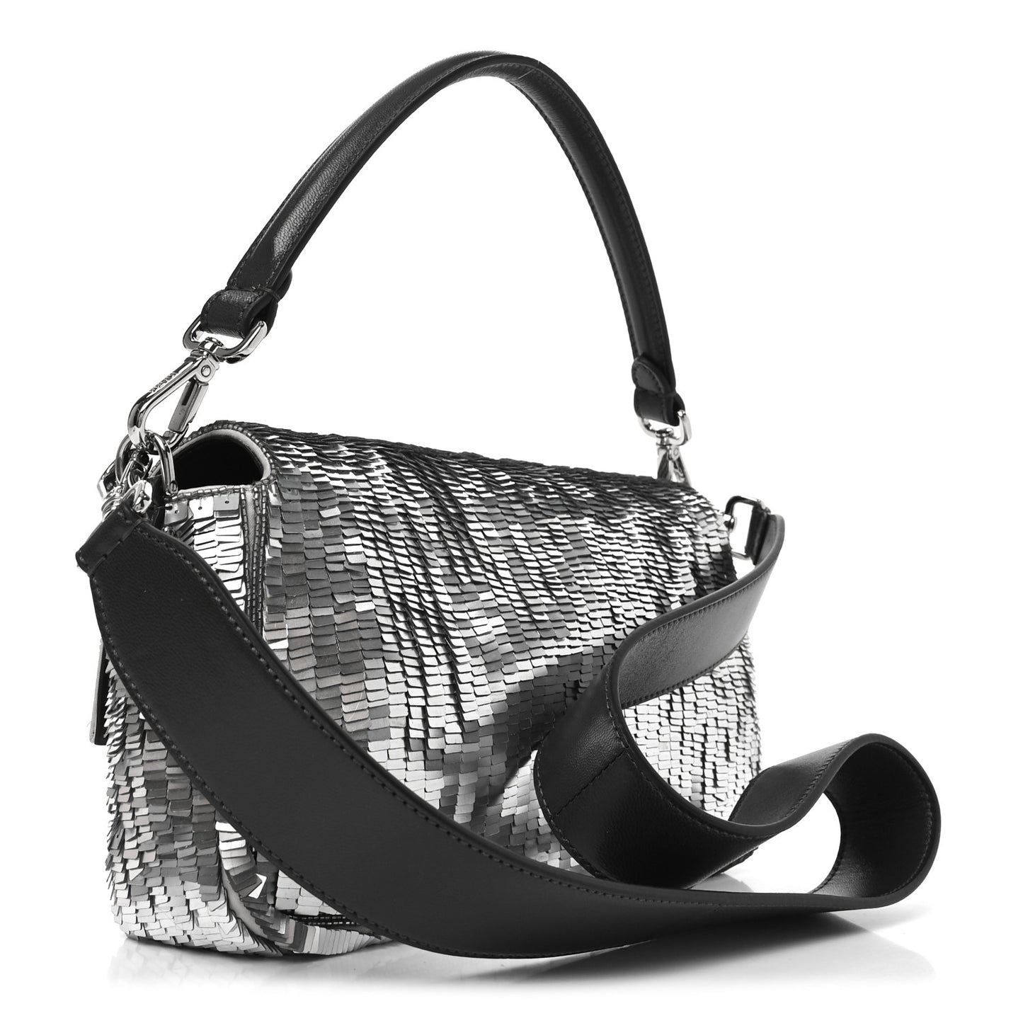 Sequin Paillettes Capretto Lucido Baguette Argento Moro