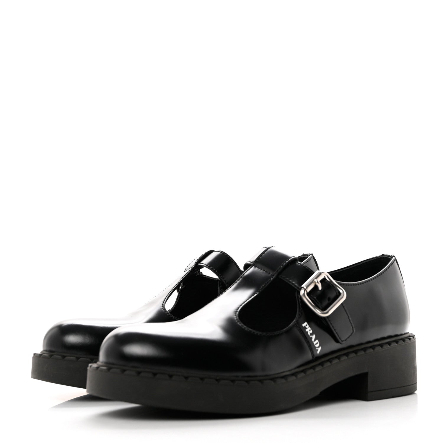 Prada Spazzolato Mary Jane T Strap 40mm Loafers 38 Black 3 of 10