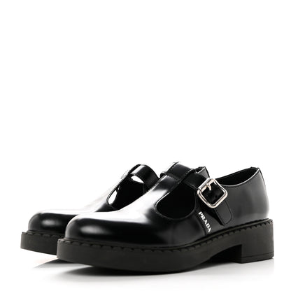 Prada Spazzolato Mary Jane T Strap 40mm Loafers 38 Black 3 of 10