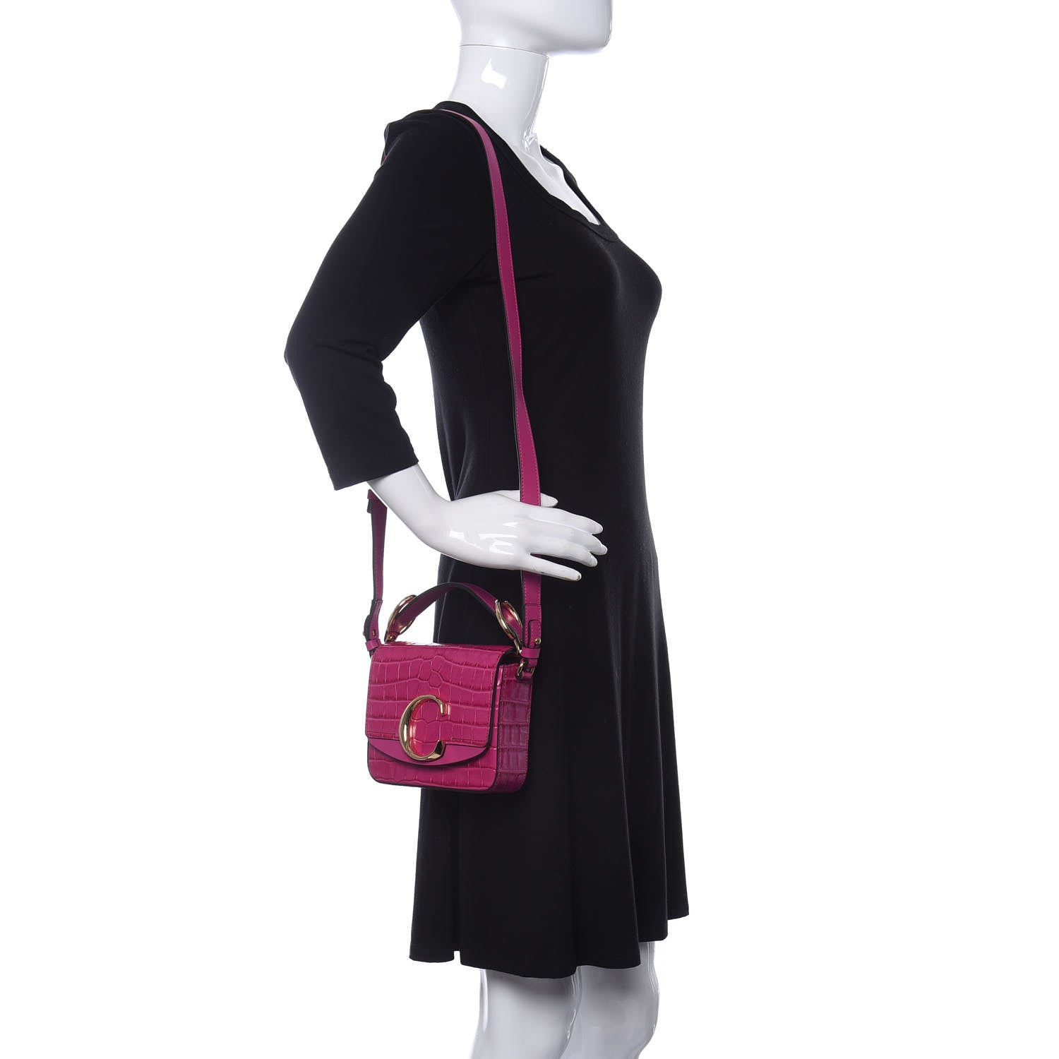 Chloe Calfskin Crocodile Embossed Mini C Double Carry Graphic Pink 2 of 9