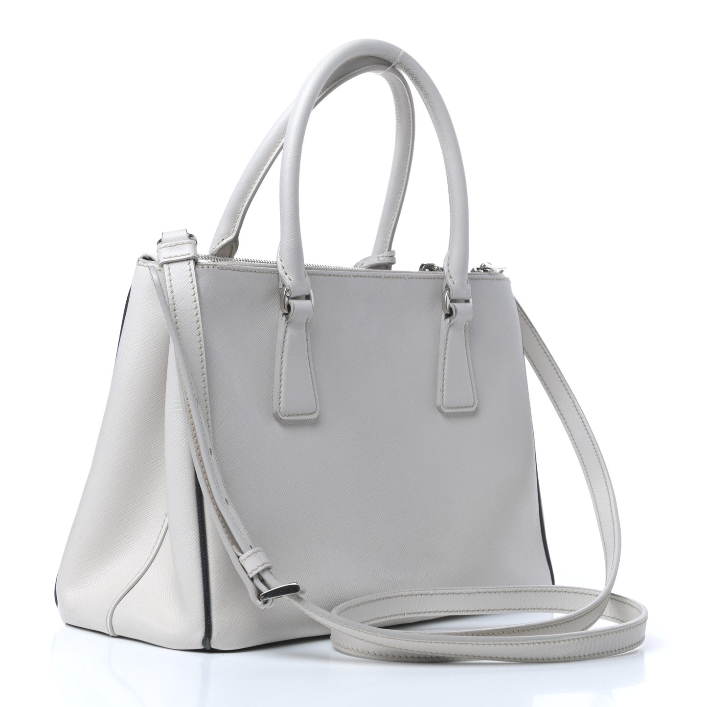 Saffiano Small Galleria Double Zip Tote Talco Black