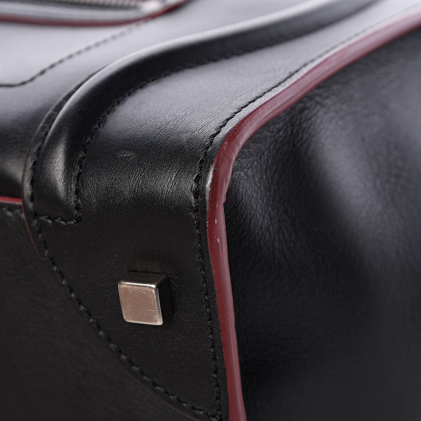Smooth Calfskin Mini Luggage Black Pink Trim