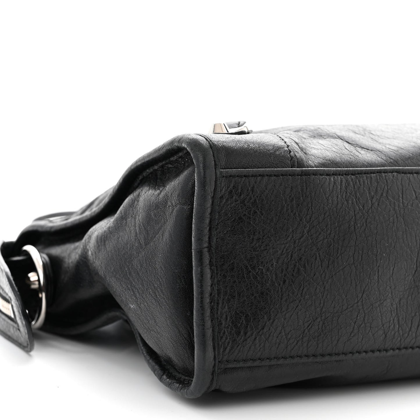 Agneau Classic Silver Hardware S City Logo Strap Black