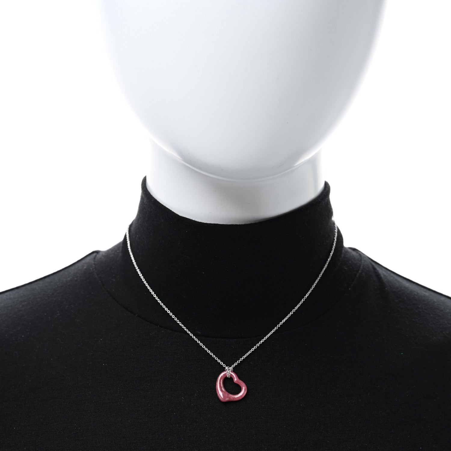Tiffany Sterling Silver Rhodonite Elsa Peretti Open Heart Pendant Necklace 2 of 5