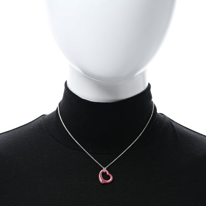 Tiffany Sterling Silver Rhodonite Elsa Peretti Open Heart Pendant Necklace 2 of 5