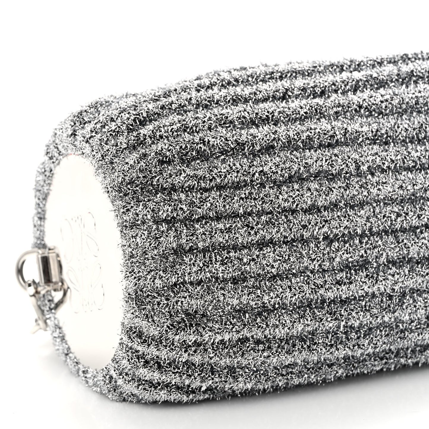 Metallic Lurex Pleated Bracelet Pouch Shoulder Bag Silver