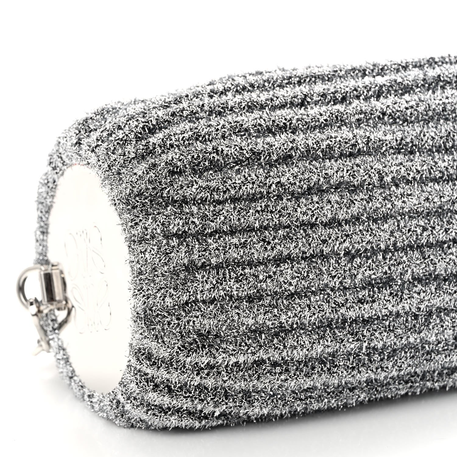 Loewe Metallic Lurex Pleated Bracelet Pouch Shoulder Bag Silver 8 of 9
