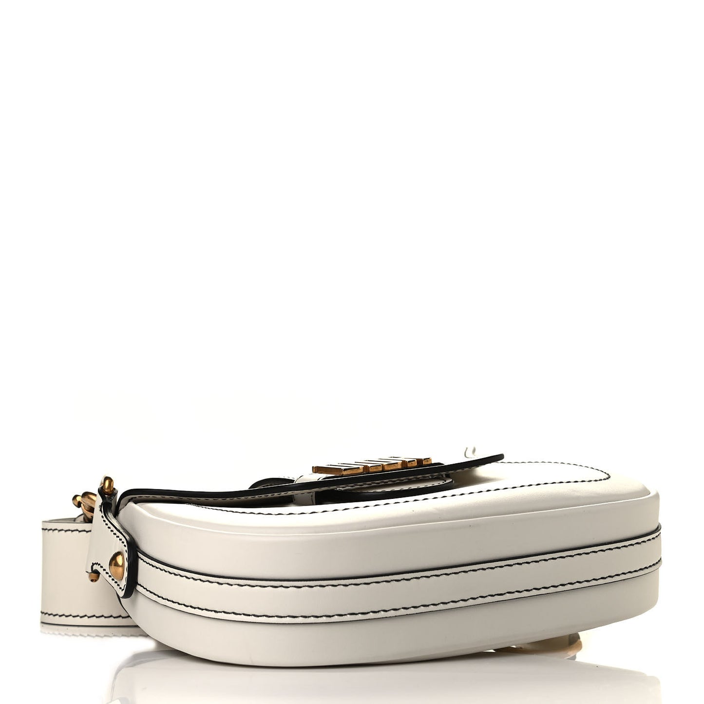 Calfskin Mini D Fence Saddle Bag White