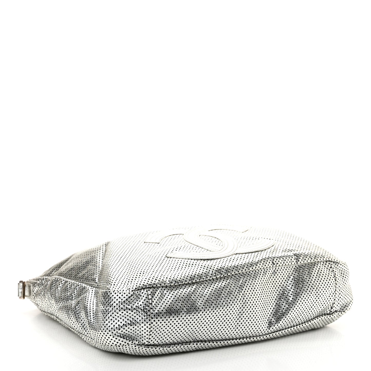 Metallic Glazed Calfskin Perforated Large Rodeo Drive Tote Silver