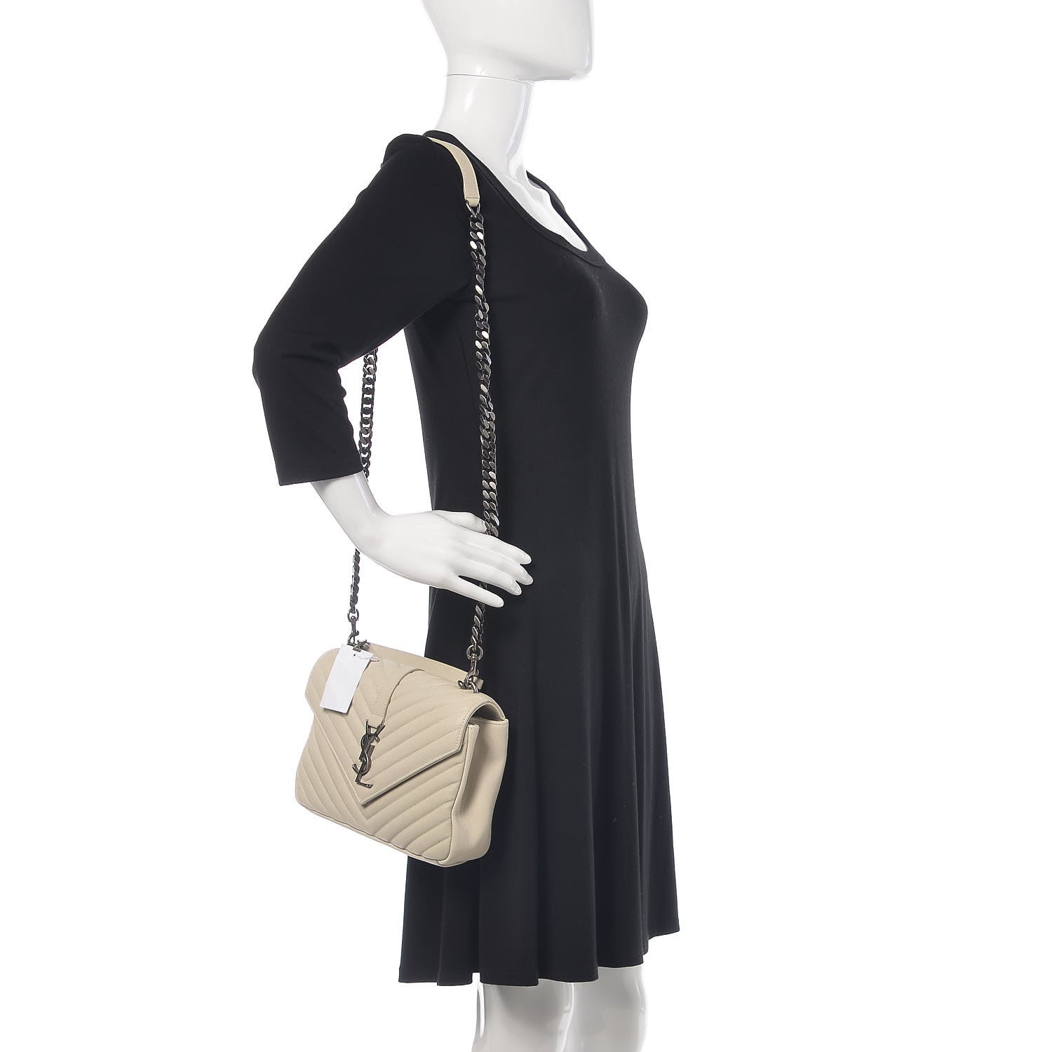 Saint Laurent Sheepskin Matelasse Chevron Monogram Medium College Bag Crema Soft 2 of 10