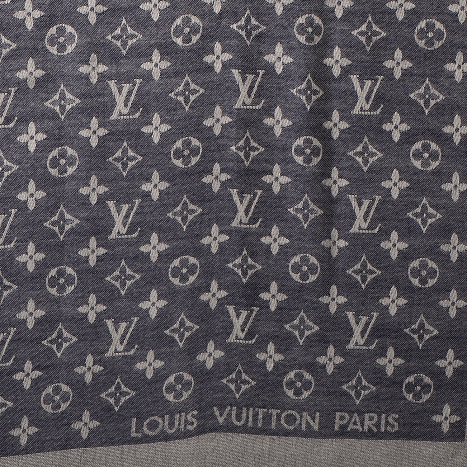 Louis Vuitton Wool Silk Monogram Denim Shawl Blue 4 of 5