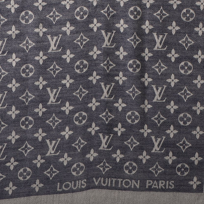 Louis Vuitton Wool Silk Monogram Denim Shawl Blue 4 of 5