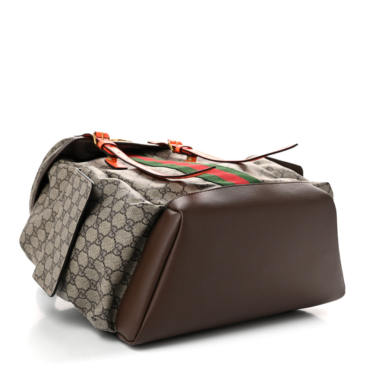 GG Supreme Monogram Medium Ophidia Double Buckle Backpack Beige Ebony Neon Orange