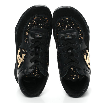Chanel Suede Tweed CC Sneakers 38 Black Gold 2 of 10