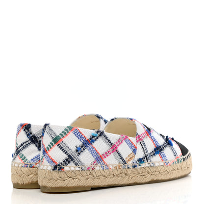 Chanel Tweed Grosgrain CC Espadrilles 37 White Blue Pink Green Black 4 of 10