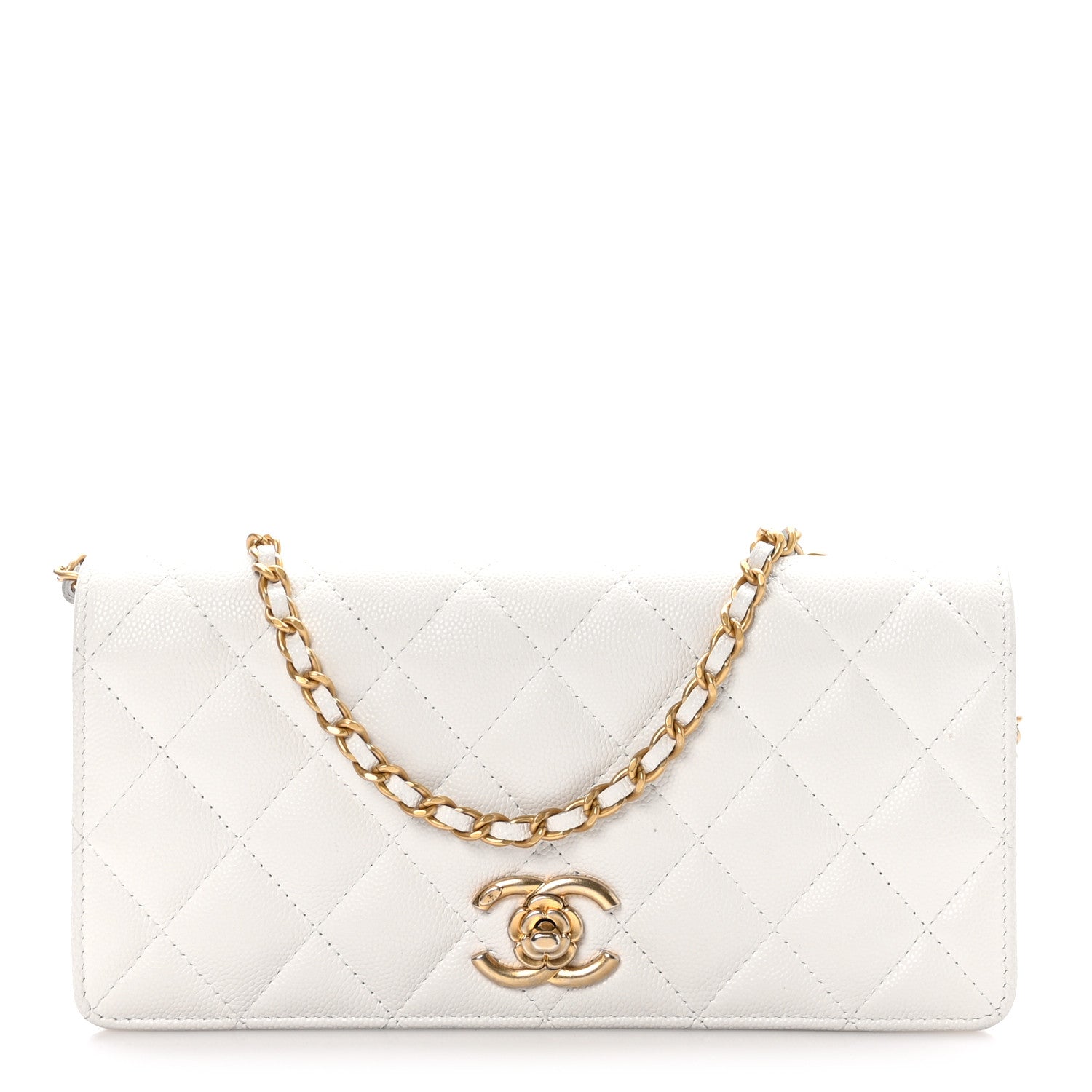 Chanel Caviar Quilted Camellia Clutch With Chain White 1 of 11
