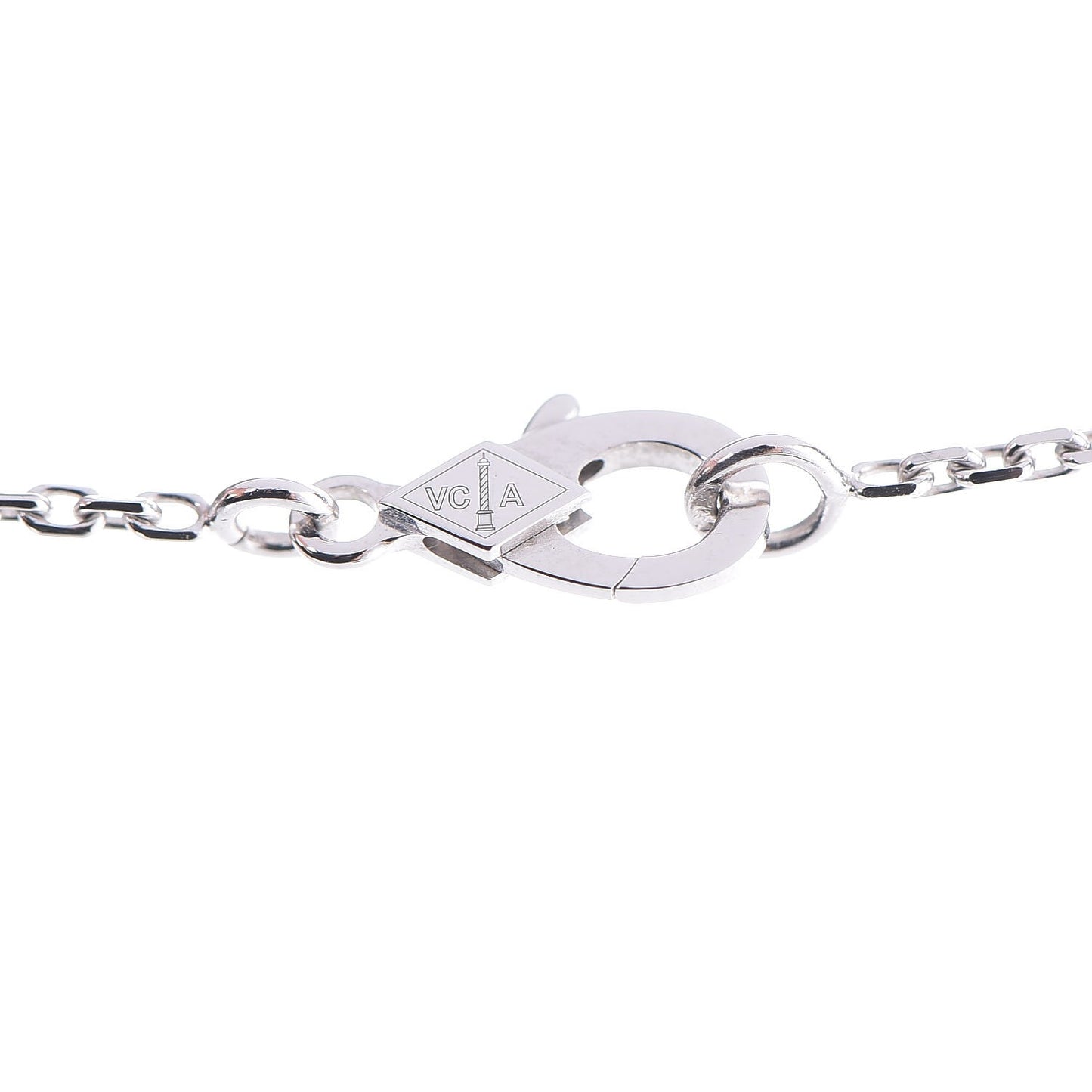 18K White Gold Mother of Pearl Vintage Alhambra Pendant Necklace