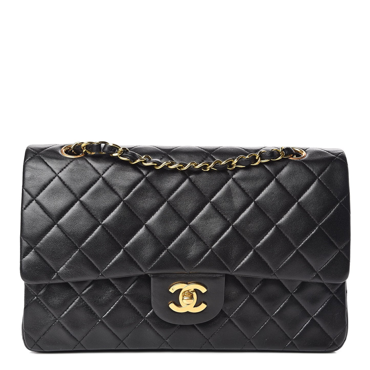 Lambskin Quilted Medium Double Flap Black