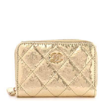 Chanel Hammered Metallic Calfskin Quilted Zip Coin Purse Gold 1 of 7