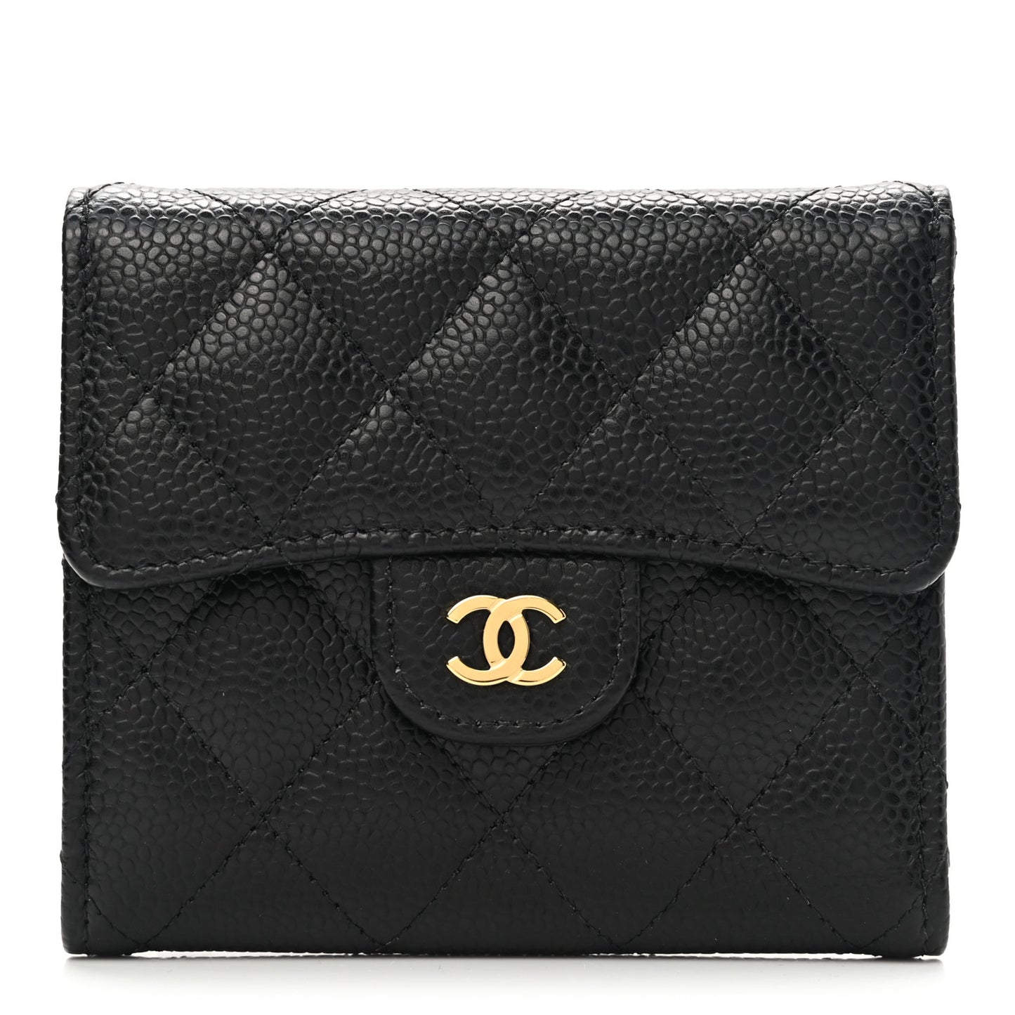 Caviar Quilted Compact Flap Wallet Black