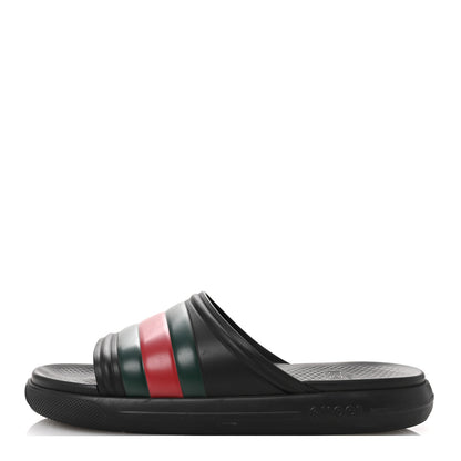 Gucci Rubber Web Mens Slide Sandals 9 Black Green Red 1 of 9