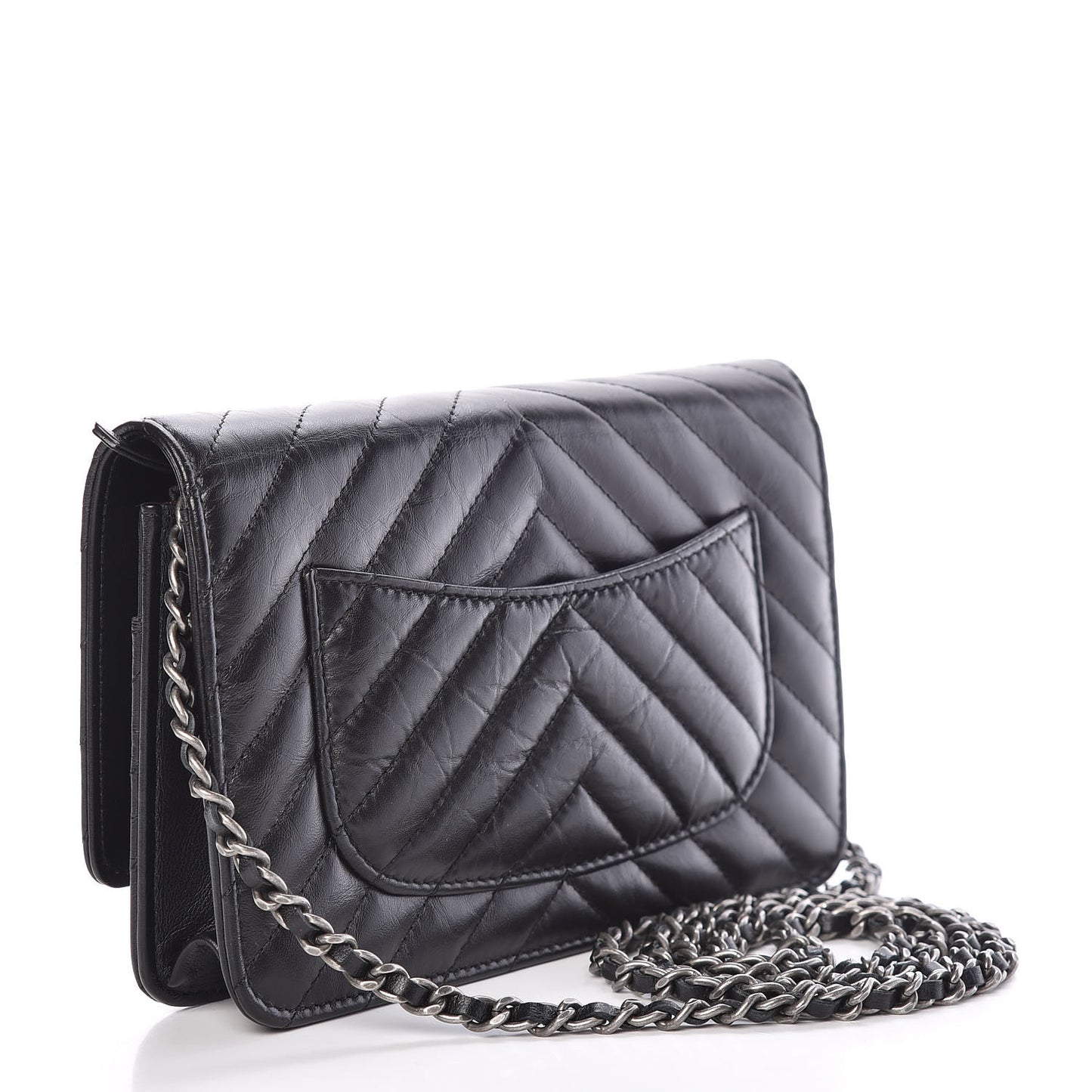 Aged Calfskin Chevron Quilted Reissue Wallet On Chain WOC Black