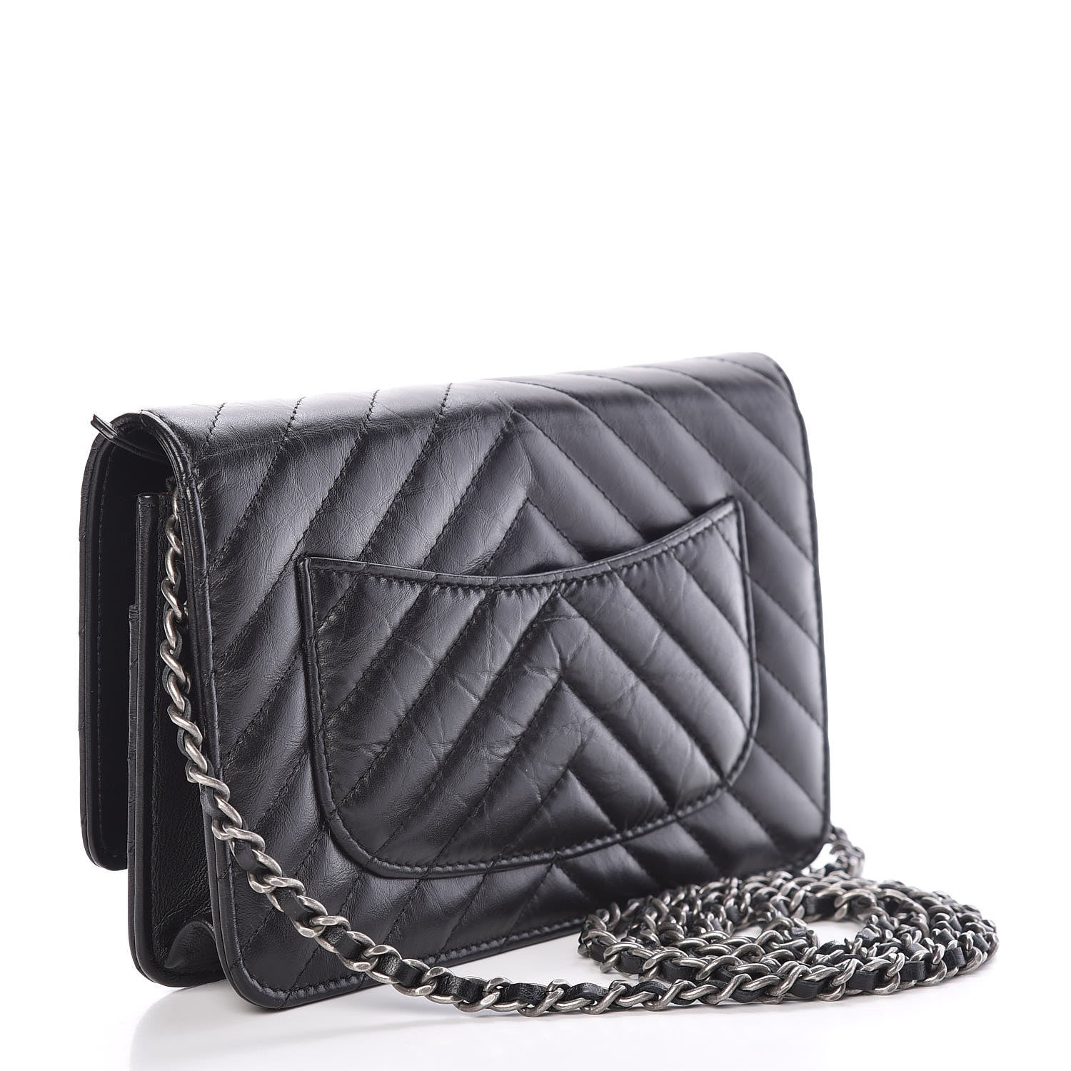 Chanel Aged Calfskin Chevron Quilted Reissue Wallet On Chain WOC Black 3 of 12