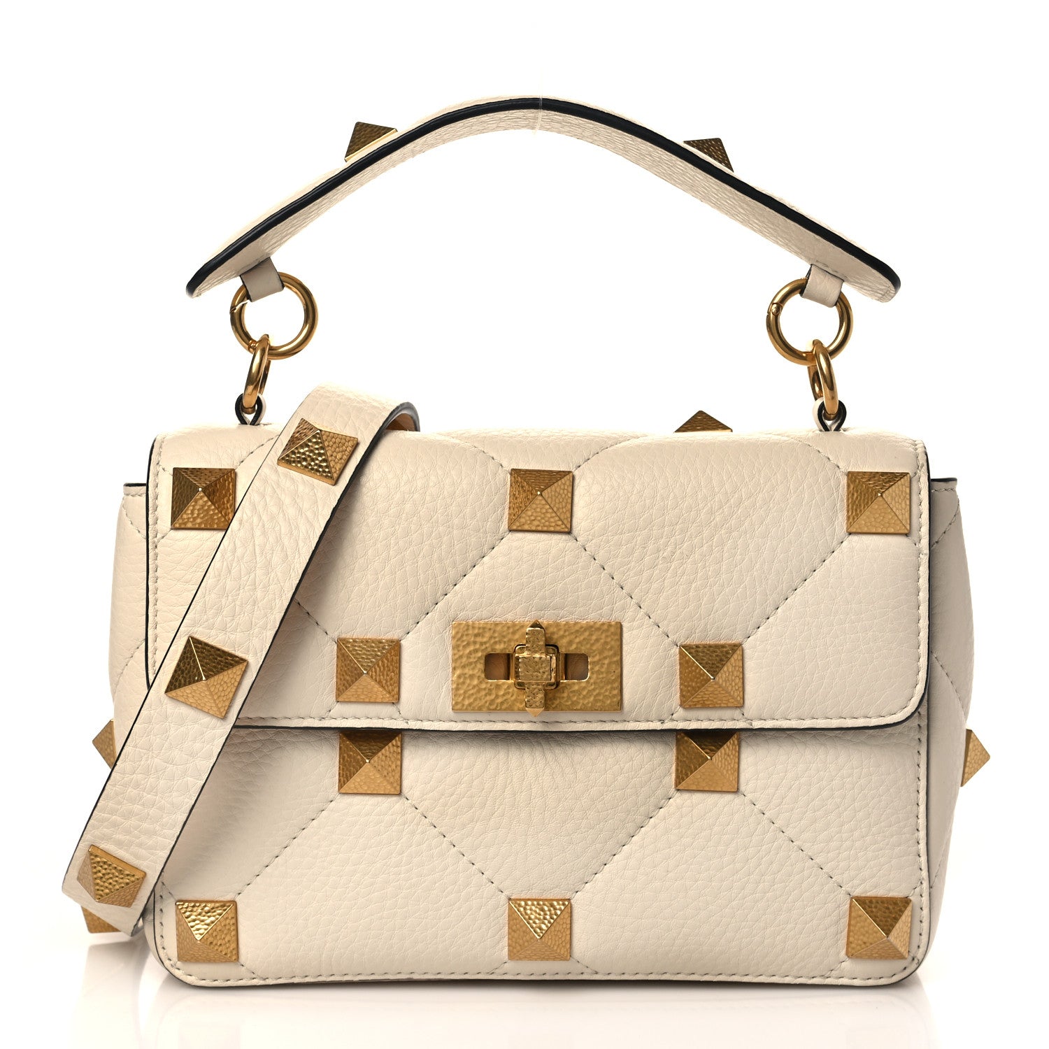 Valentino Garavani Grained Calfskin Medium Roman Stud Shoulder Bag Light Ivory 1 of 8