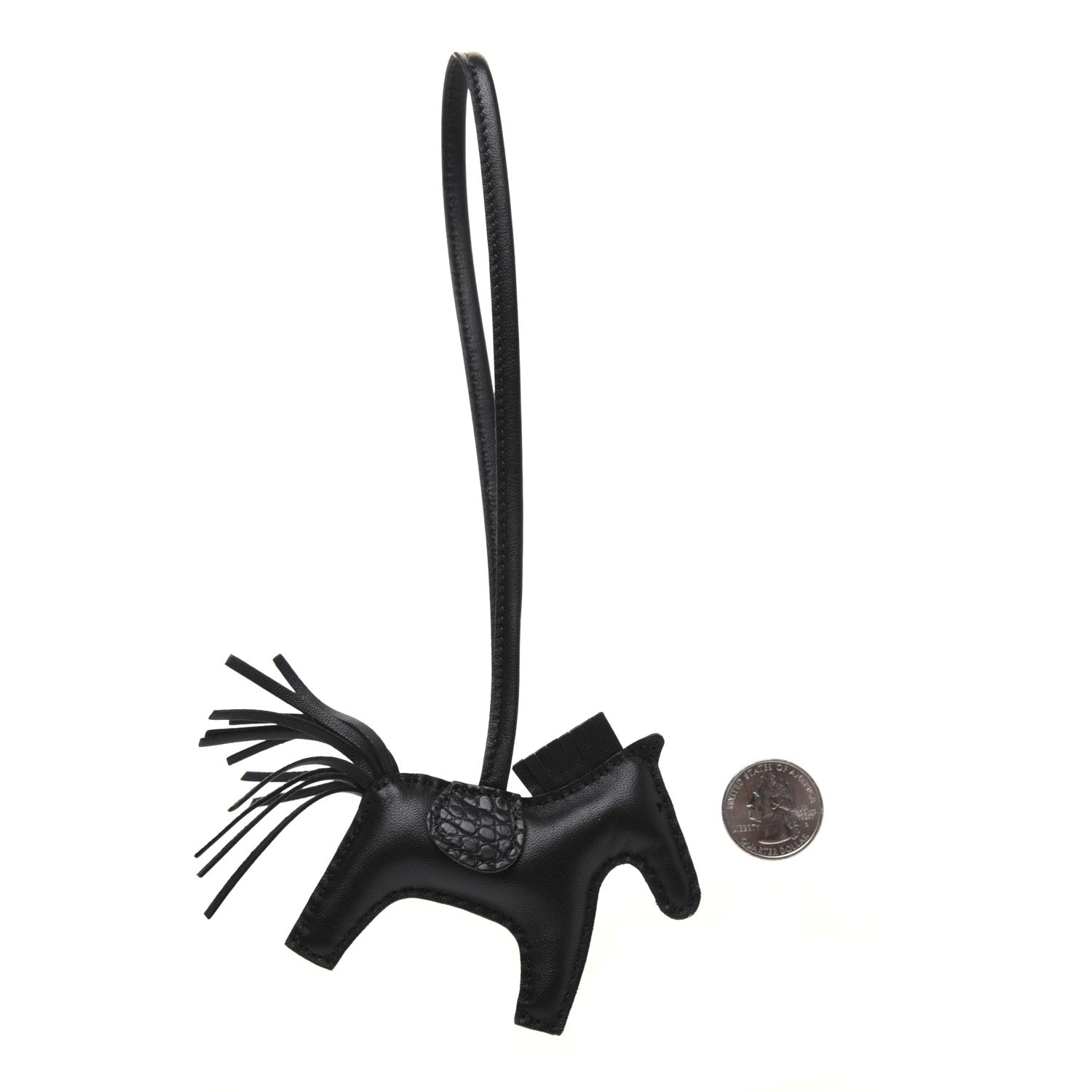 Hermes Milo Lambskin Matte Alligator Touch Grigri Rodeo Horse Bag Charm PM So Black 2 of 5