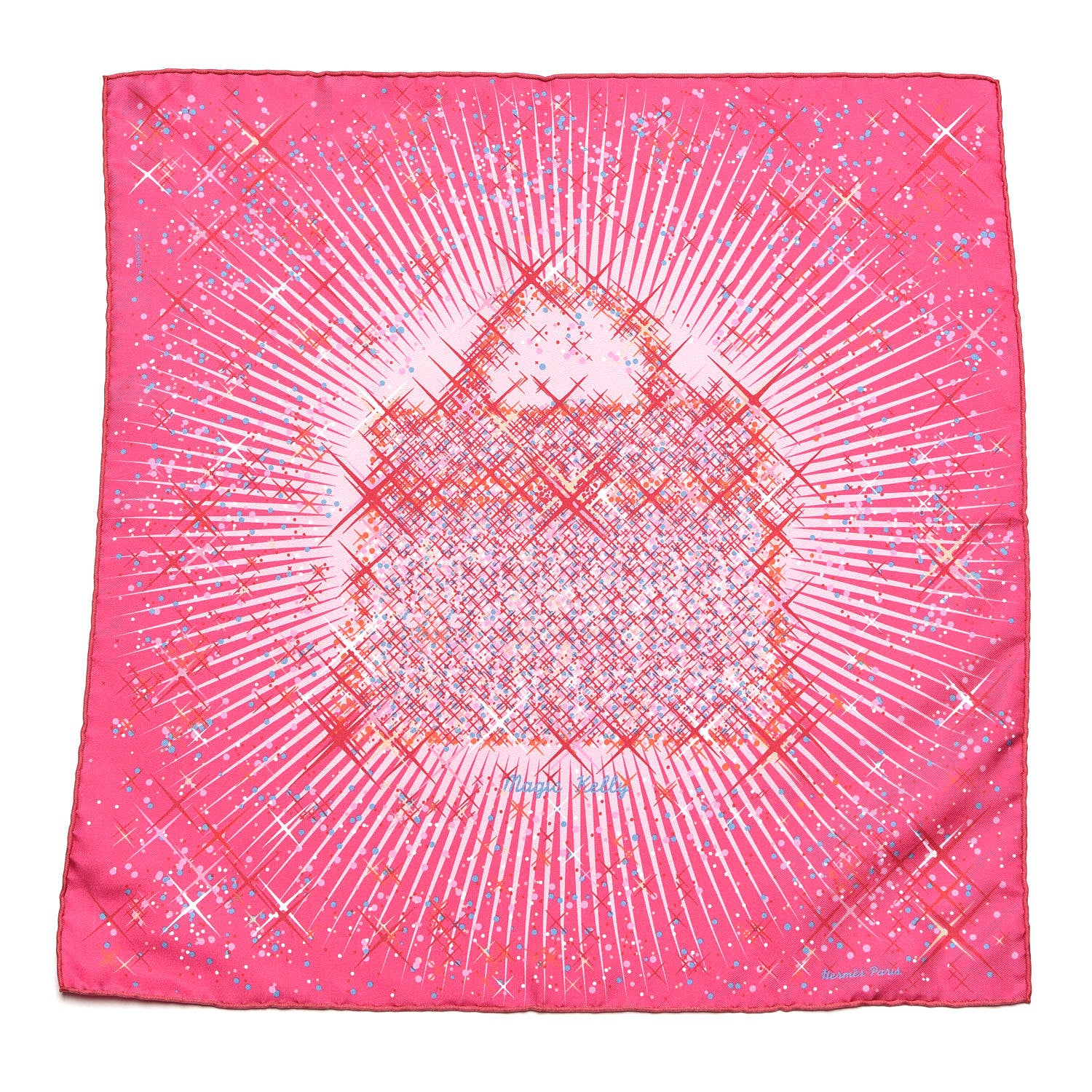 Hermes Silk Magic Kelly Pocket Square Scarf Rose Vif Rose Pale Rouge 1 of 6