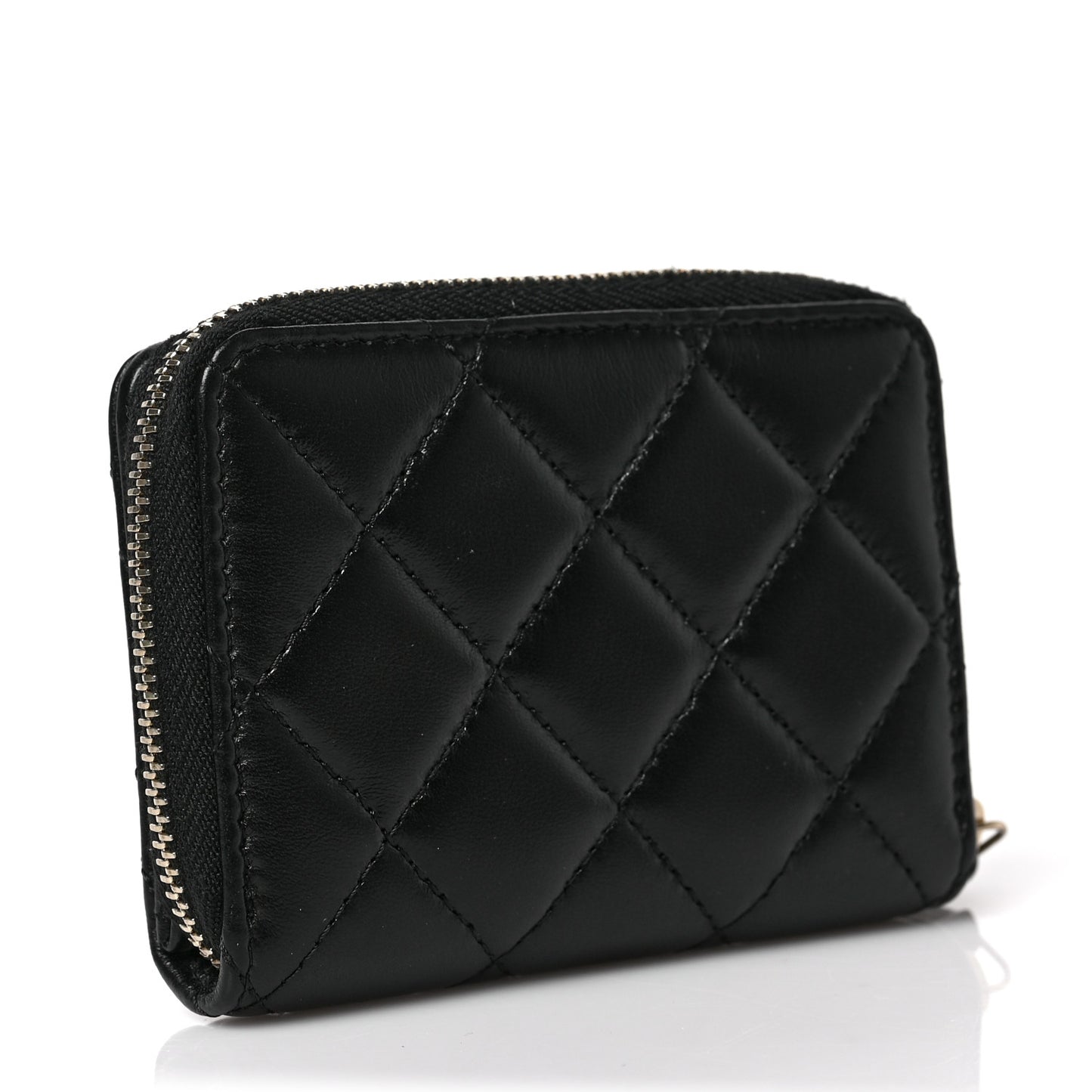 Lambskin Quilted Compact Zipped Wallet Black