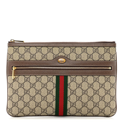 Gucci GG Supreme Monogram Large Ophidia Pouch Clutch Brown 1 of 7