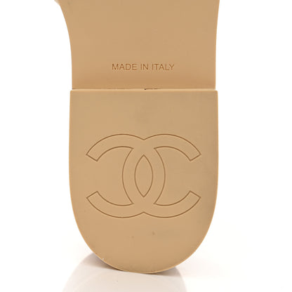Chanel Lambskin Quilted CC Slip On Platform Sandals 38 Beige 6 of 9