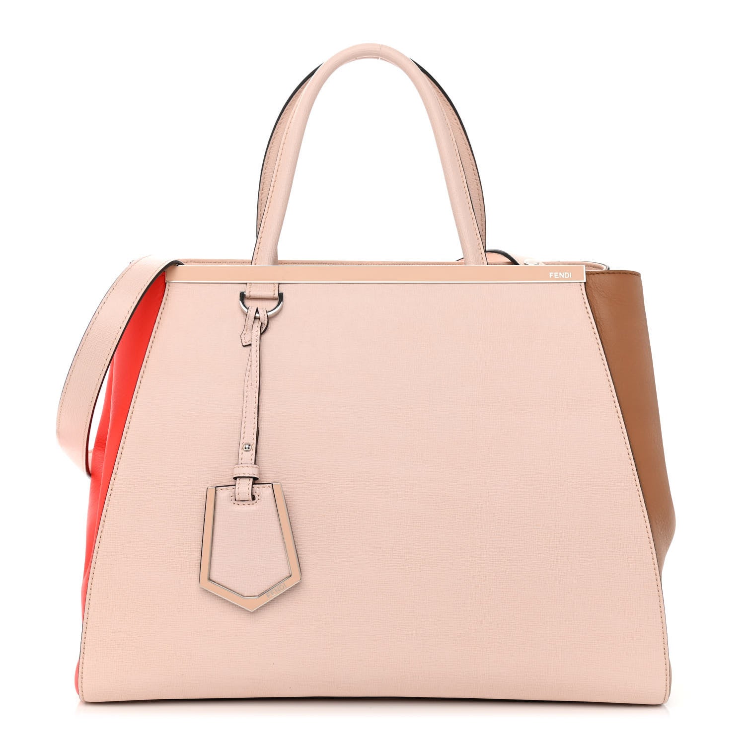 Fendi Vitello Elite Colorblock Regular 2Jours Tote Rosa Plaster Orzo Papavero 1 of 14