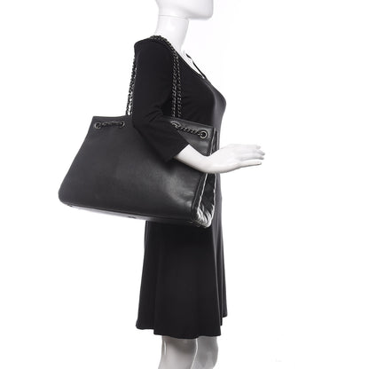 Chanel Metallic Grained Calfskin Woven Chain Large Shopping Bag Black 2 of 10