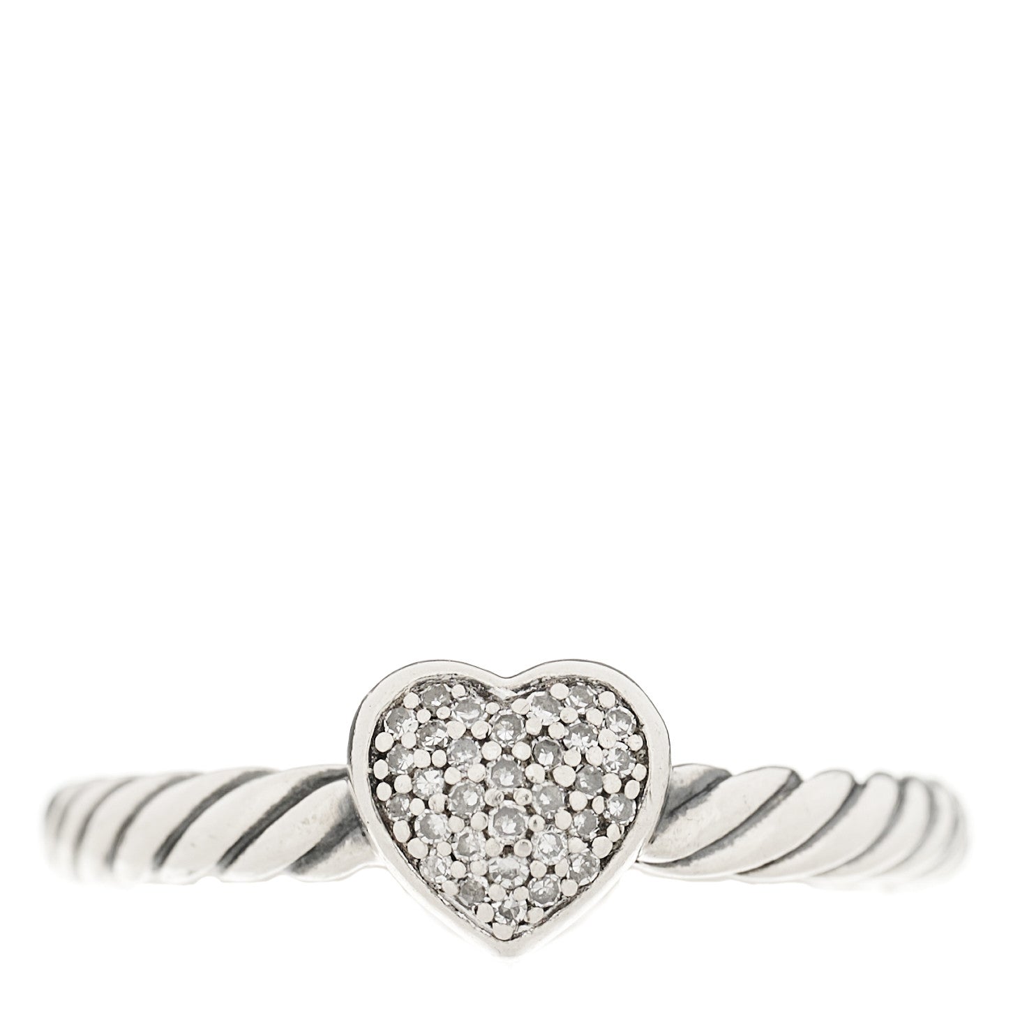 David Yurman Sterling Silver Diamond Cable Classics Heart Ring 49 5 1 of 3