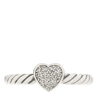 David Yurman Sterling Silver Diamond Cable Classics Heart Ring 49 5 1 of 3