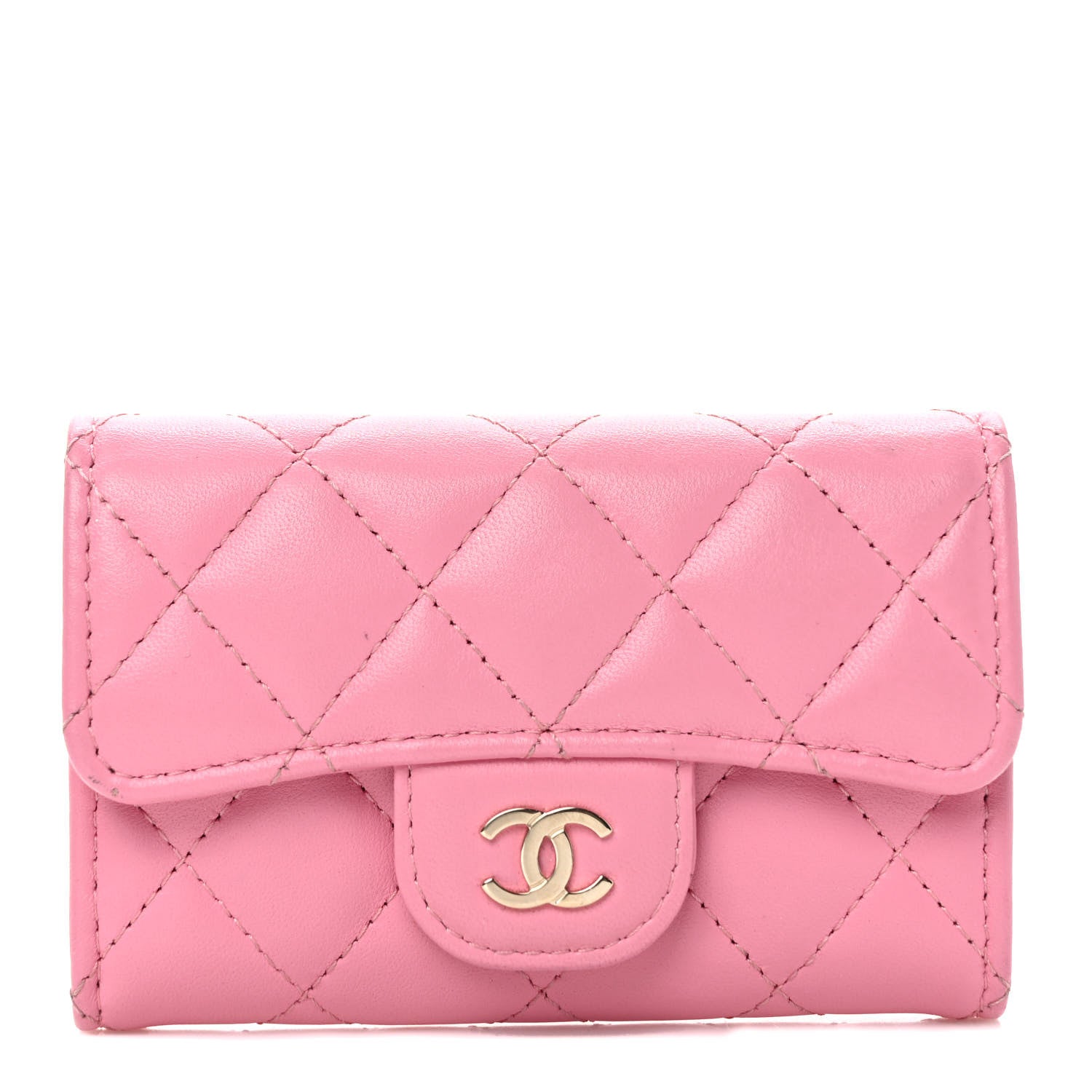 Chanel Lambskin Quilted Flap Card Holder Wallet Pink 1 of 11