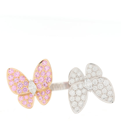Van Cleef & Arpels 18K White Rose Gold Diamond Pink Sapphire Two Butterfly Between The Finger Ring 55 7.25 7 of 10