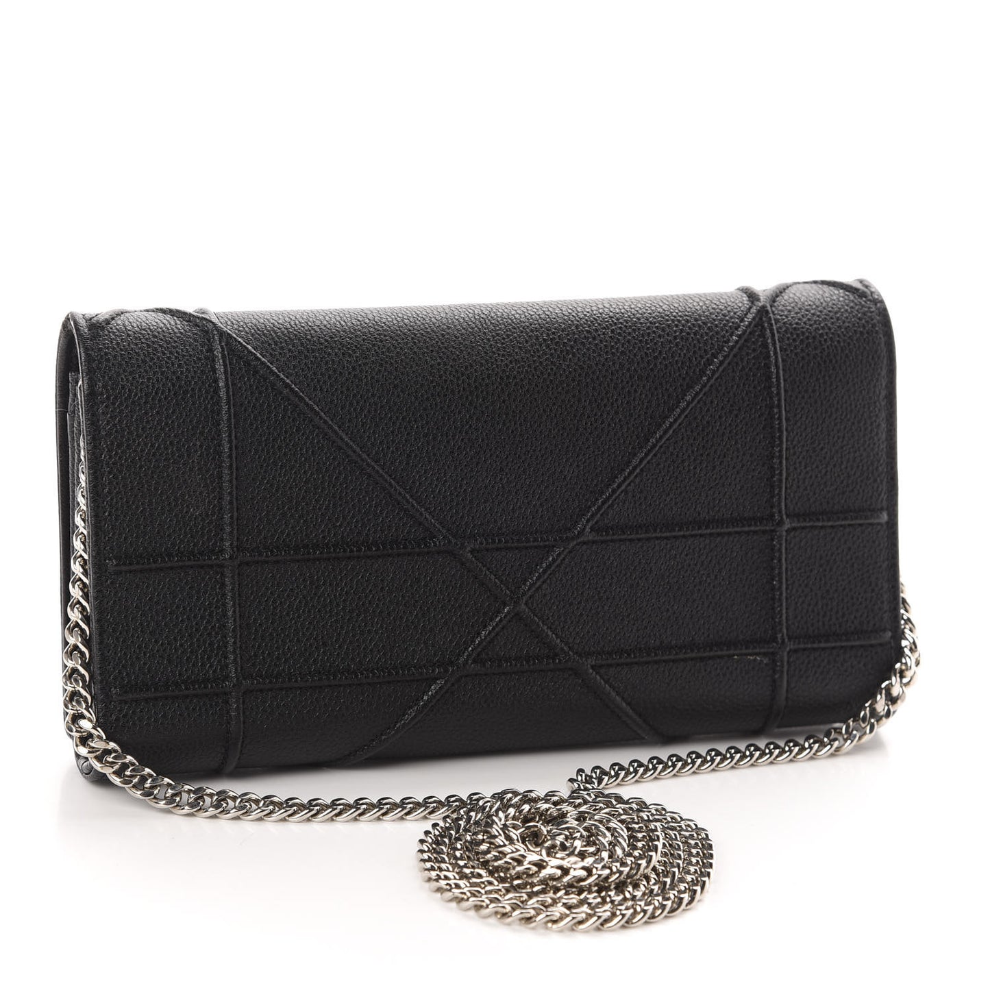 Grained Calfskin Diorama Croisiere Chain Wallet Black