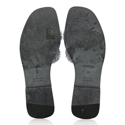 Hermes Velvet Goatskin Crystal Beads Oran Sandals 37 Gris Argente 5 of 9