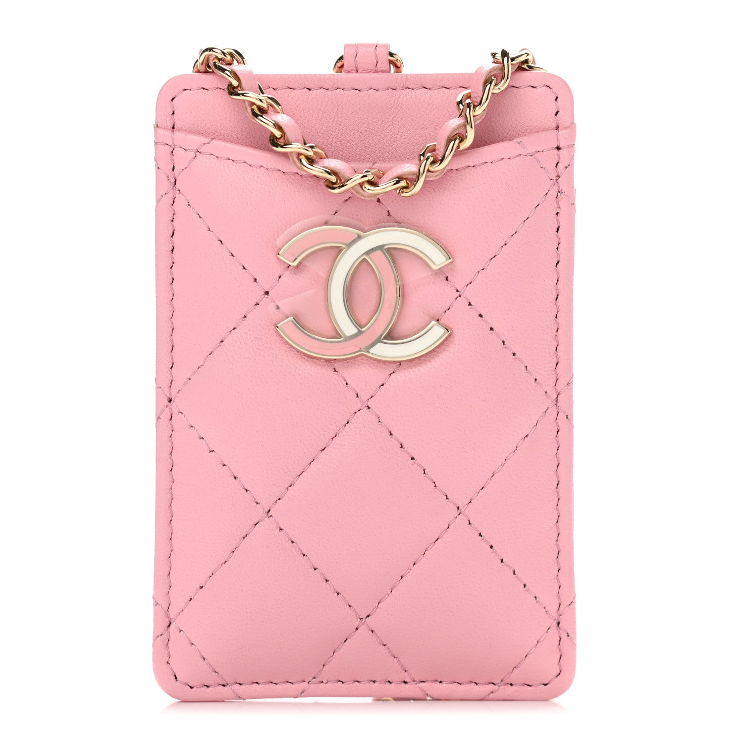 Chanel Lambskin Quilted Chanel Card Holder On Chain Pink 1 of 9