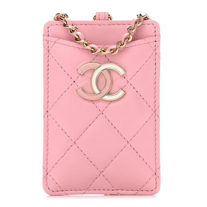 Chanel Lambskin Quilted Chanel Card Holder On Chain Pink 1 of 9