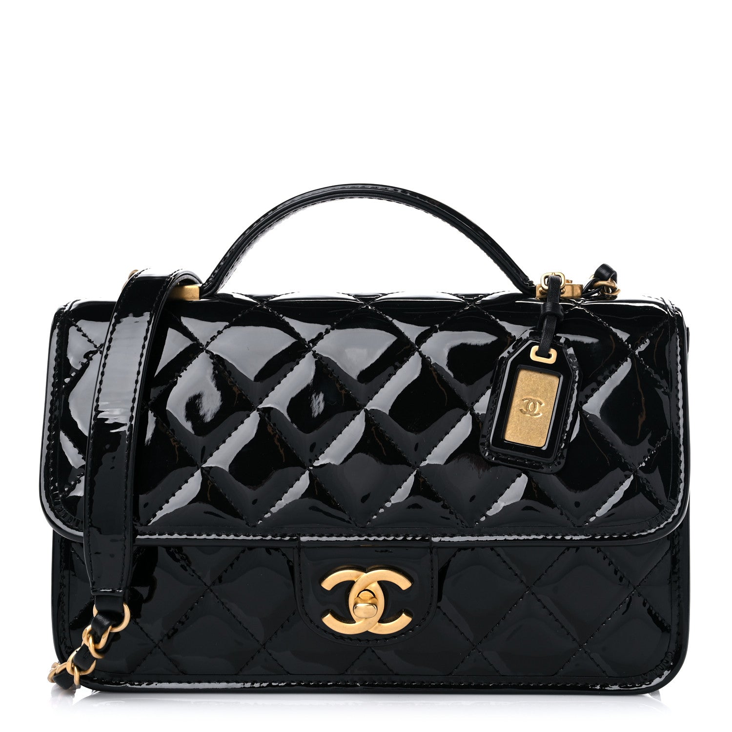 Chanel Patent Quilted Small School Memory Top Handle Flap Black 1 of 9
