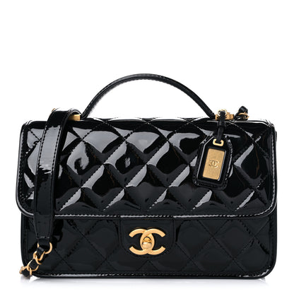 Chanel Patent Quilted Small School Memory Top Handle Flap Black 1 of 9