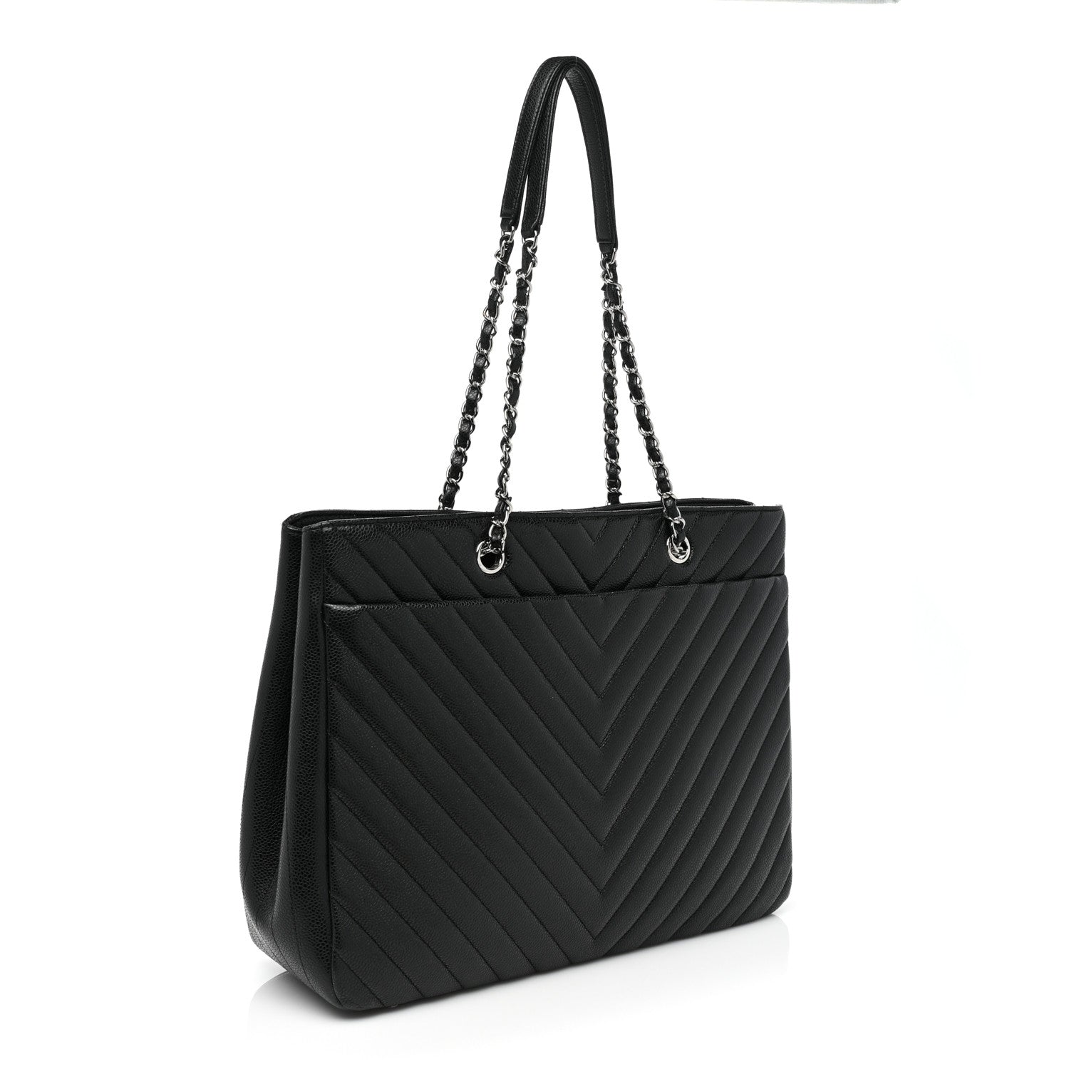 Chanel Caviar Chevron Quilted Large Shopping Tote Black 3 of 15