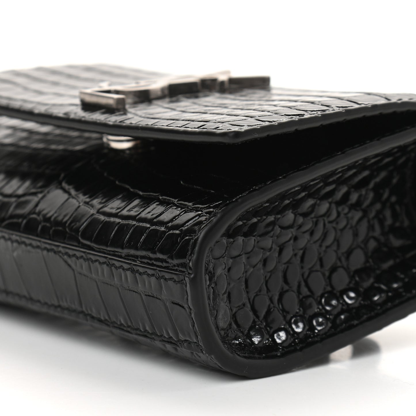 Calfskin Crocodile Embossed Monogram Kate Belt Bag Black